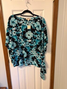 Michael Kors Black and Aqua Floral Asymmetrical Tunic